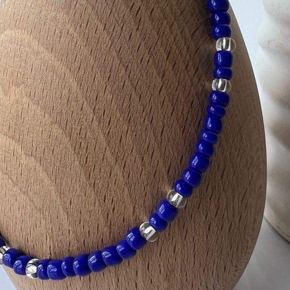 HAND CRAFTED Stretch Beaded Cobalt Blue Anklet 9.5” - Picture 13 of 14